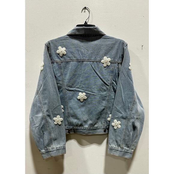 POL Women Pearl Flower Embellished Denim Jacket - Picture 8 of 8